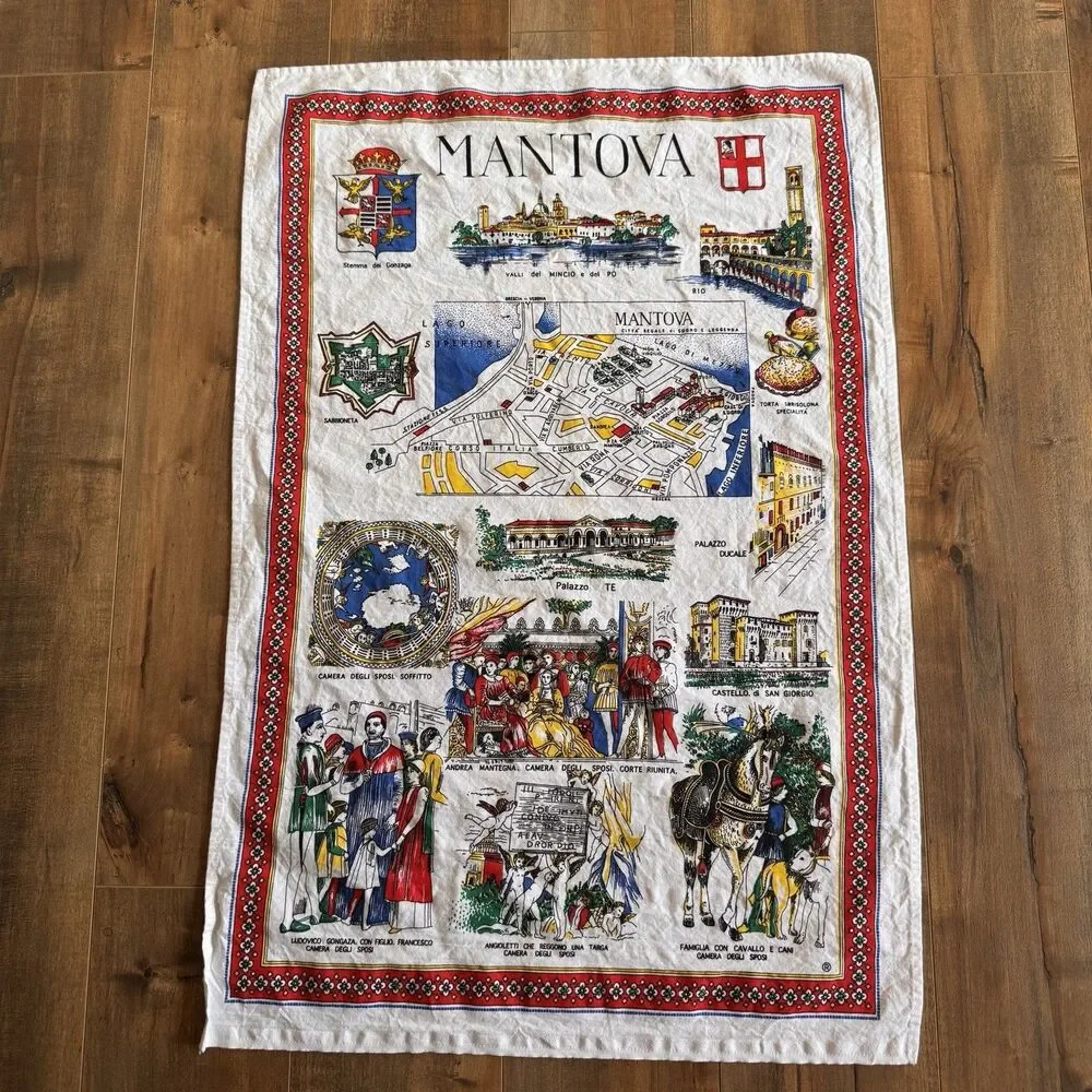 MANTOVA Italy Souvenir 100% Cotton Tea Towel Made in Italy Map Landmarks